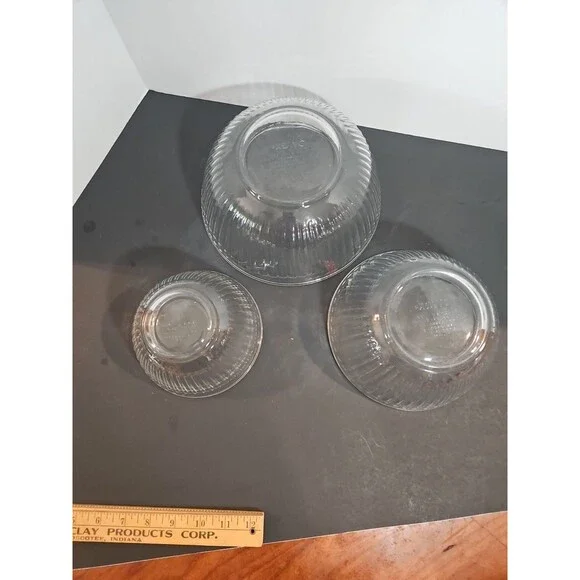 3 PYREX Ribbed Glass Nesting Mixing Bowls 3/6/10 Cups Clear #7401,7402, 7403 USA - Picture 12 of 16